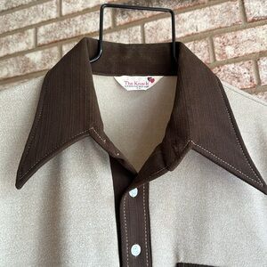 Single Needle Vintage Big Collar 70s Shirt The Knack Leisurewear Tan Brown